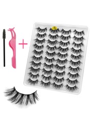 LE 20 Pairs Mink Eyelashes Fashion Handmade Cruelty-Free Soft Wispies 3D Fake Long Eye Lashes Extension False Eyelashes