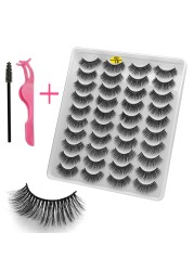 LE 20 Pairs Mink Eyelashes Fashion Handmade Cruelty-Free Soft Wispies 3D Fake Long Eye Lashes Extension False Eyelashes