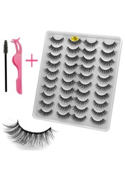 LE 20 Pairs Mink Eyelashes Fashion Handmade Cruelty-Free Soft Wispies 3D Fake Long Eye Lashes Extension False Eyelashes