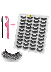 LE 20 Pairs Mink Eyelashes Fashion Handmade Cruelty-Free Soft Wispies 3D Fake Long Eye Lashes Extension False Eyelashes