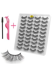 LE 20 Pairs Mink Eyelashes Fashion Handmade Cruelty-Free Soft Wispies 3D Fake Long Eye Lashes Extension False Eyelashes