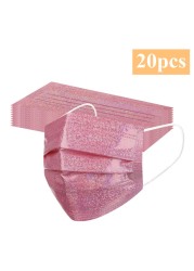 3 Layers Fashion Bronzing Pink Disposable Face Mask Reflective Non-woven Fabric Mascarillas Desechables Protective Mouth Masks