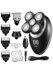 IPX7 Waterproof Electric Shaver Razor for Men Beard Hair Trimmer Rechargeable Bald Head Shaver LCD Display Grooming Kit