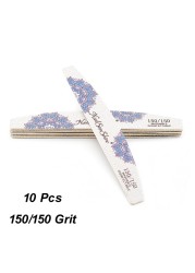 10pcs Print Flower Nail Files Gray Sandpaper Wooden Manicure File 80 100 150 180 240 Grit Professional Boat Sanding Nails Tools