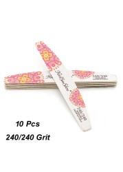 10pcs Print Flower Nail Files Gray Sandpaper Wooden Manicure File 80 100 150 180 240 Grit Professional Boat Sanding Nails Tools