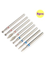 8pcs Diamond Milling Cutter for Manicure Set Nail Drill Bits Accessories Nozzles for Manicure Cutters Pedicure Sanding Nail File