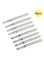 8pcs Diamond Milling Cutter for Manicure Set Nail Drill Bits Accessories Nozzles for Manicure Cutters Pedicure Sanding Nail File