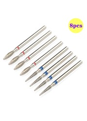 8pcs Diamond Milling Cutter for Manicure Set Nail Drill Bits Accessories Nozzles for Manicure Cutters Pedicure Sanding Nail File