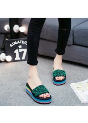 2022 summer ladies sandals slippers thick sole bathroom slippers wedge beach flip flops high heels beach slippers