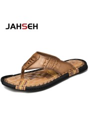 Brand handmade slippers high quality genuine leather men flip flops original design indoor and outdoor soft beach casual shoes