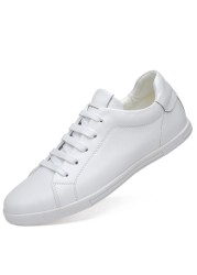 Men's White Leather Sneakers Flat Non-Slip Casual Shoes 2019