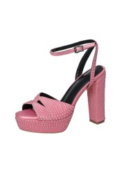 2022 Summer Women Sandals Rhinestone Satin Sexy High Heels Black Pink Dress Women Party Wedding Sandals