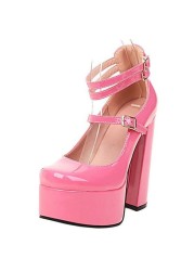 REAVE CAT Women Pumps Square Toe High Block Heels Buckle Straps Punk Platform Big Size 35-41 Solid Red Black Sexy Spring S3626