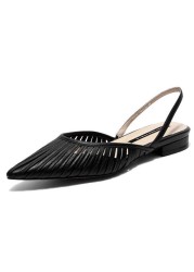 REAVE CAT Genuine Leather Women Sandals Flats Pointed Toe Shallow Back Strap Hollow Size 34-40 Solid Black Apricot Summer S3659