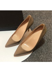 Khaki PU Leather Women Super 12cm High Heels Sexy Ladies Pointed Toe Stiletto 10cm Pumps Party Shoes Plus Size qkf008 ROVICIYA