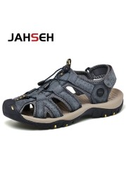 Summer New Outdoor Genuine Leather Men's Casual Sandals High Quality Brand Beach Shoes Fashion Water Shoes Walking Footwear