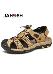 Summer New Outdoor Genuine Leather Men's Casual Sandals High Quality Brand Beach Shoes Fashion Water Shoes Walking Footwear