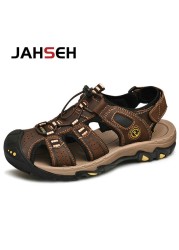 Classic Men's Sandals Summer Soft Sandals Comfortable Men Shoes Genuine Leather Sandals Big Size Soft Outdoor Men Roman Sandals