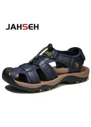 Genuine leather men's sandals summer new large size men's beach shoes men outdoor casual shoes fashion walking shoes slippers