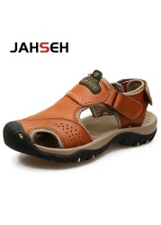 Genuine leather men's sandals summer new large size men's beach shoes men outdoor casual shoes fashion walking shoes slippers