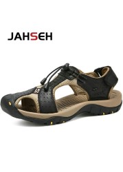 Genuine leather men's sandals summer new large size men's beach shoes men outdoor casual shoes fashion walking shoes slippers