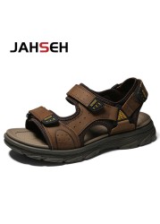 Genuine Leather Men Sandals Summer Men Beach Shoes Man Brand Fashion Slippers Summer Outdoor Casual Walking Shoes Sneakers