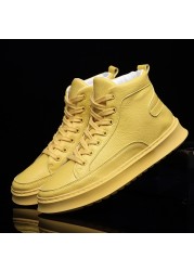 Men High Quality Soft Leather Shoes Lightweight High Top Fashion Sneakers