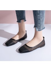 Ladies Dance Shallow Mouth Breathable Mesh Black Sandals Summer Fashion Women Transparent Soft Flat Dress Boat Shoes 35-40