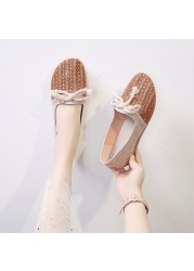 Spring Women Flats Hemp Slip On Flat Shoes Woman Canvas Loafers Bowtie Casual Shoes Comfortable Ladies Shoes zapatos mujer