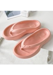 Summer women flip flops thick bottom non-slip sole high heel sandals men couples outside indoor bathroom beach home slippers