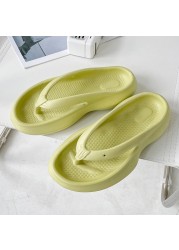 Summer women flip flops thick bottom non-slip sole high heel sandals men couples outside indoor bathroom beach home slippers