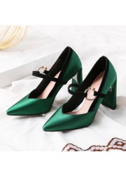 Sexy Women Pumps Black Rome High Heel Shoes Ladies Satin Fashion Pointed Toe Heels Wedding Party Woman Formal Shoes Big Size 46