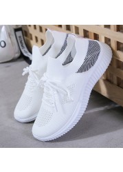 2022 spring sneakers women knitting soft vulcanized flat shoes platform lace-up mesh comfortable ladies casual shoes