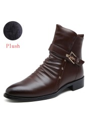 ZYYZYM-Men's Zipper Leather Boots Warm Plush Boots Autumn Winter 2020 Collection