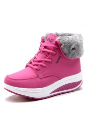 Lucifer Reptiles Wedges Platform Snow Boots Women Winter Warm Plush Lace Up Ankle Boots Woman Non-slip Casual Sneakers Female