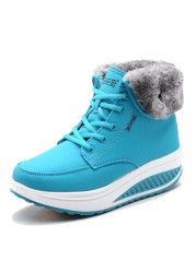 Lucifer Reptiles Wedges Platform Snow Boots Women Winter Warm Plush Lace Up Ankle Boots Woman Non-slip Casual Sneakers Female