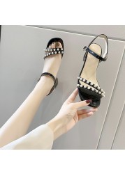 women sandals 2021 summer new korean women square head rhinestone women's shoes fairy style thick heel buckle sandals women