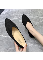 2022 Women's Shoes Autumn Single Shoes Fashion Knitted Pointed Shoes Flat Bottom Comfortable Plus Size 43