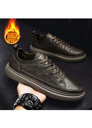 Shoes For Men 2022 Casual Leather Vulcanized Shoes Men's Leather Sneakers Comfortable Fashion Black Walking Vulcanized Sneakers Men