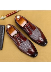 ZYYZYM Men Dress Shoes Leather Ventilation Lace-up Fashion Bullock Men Shoes Casual Formal Business Spring Summer New