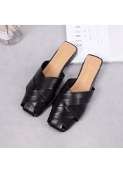 Flat Slides Mules Shoes Woman Summer Ladies Elegant Shoes Half Slippers Women's Shoes Lazy Zapatos Mujer