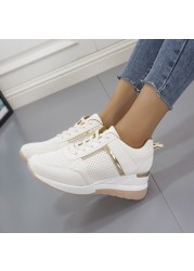 Women's Spring Autumn Thick Sole Sneakers Wedges Women Sneakers Leather Mesh Platform Casual Shoes Europe America Plus Size