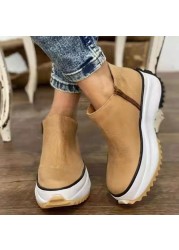 2021 autumn and winter new wedge thick heel bottom zipper ankle boots women platform leather shoes woman booties punk shoes