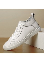 High-top sneakers for men, casual shoes, genuine leather, lace-up, non-slip, soft and breathable