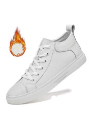 High-top sneakers for men, casual shoes, genuine leather, lace-up, non-slip, soft and breathable