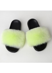 Women Summer New Synthetic Fox Fur Slippers Indoor Home Furry Cute Faux Raccoon Fur Non-slip Outdoor Home Shoes Beach Sandals