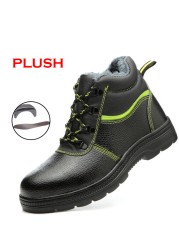 ZYYZYM-Men Steel Safety Boots Plush Work Boots With Puncture Protection For Winter
