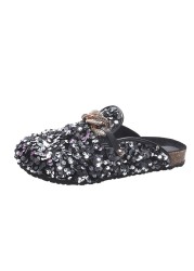 Fashion shoes women sequins metal chain slippers outdoor platform golden sandals 2022 new casual slip on lazy 43 size women shoes