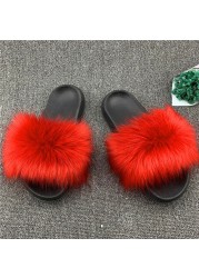 Fashion designer luxury ladies furry fur slippers colorful sandals rainbow shoes for women