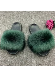 Fashion designer luxury ladies furry fur slippers colorful sandals rainbow shoes for women